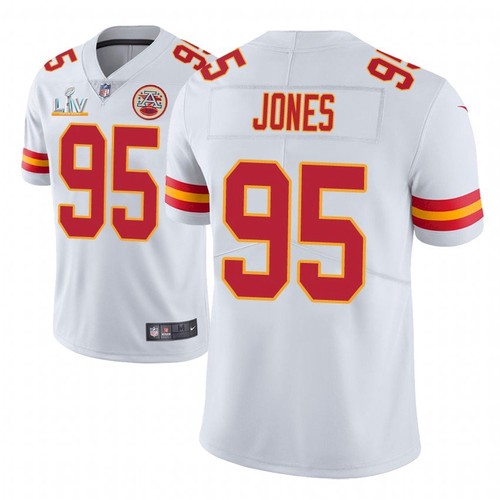 Men's Kansas City Chiefs #95 Chris Jones White NFL 2021 Super Bowl LV Stitched Jersey Men's Kansas City Chiefs #95 Chris Jones White NFL 2021 Super Bowl LV Stitched Jersey